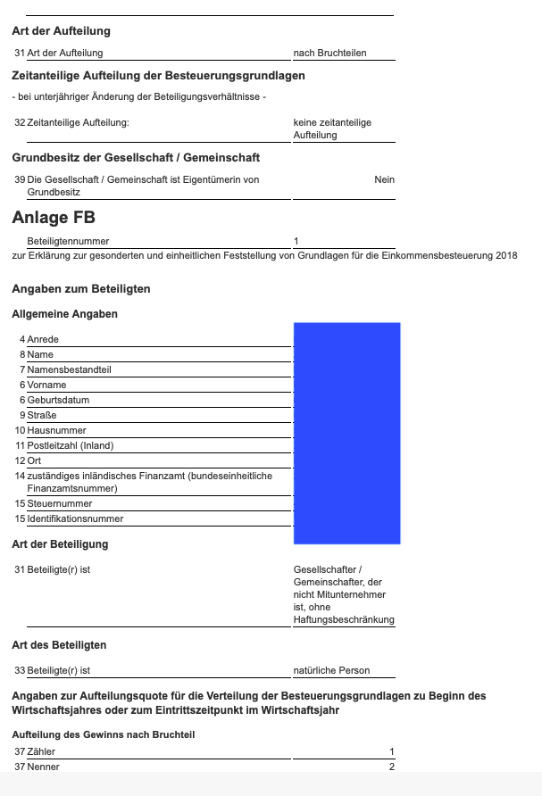 GbR Gesonderte und einheitliche Feststellung 1